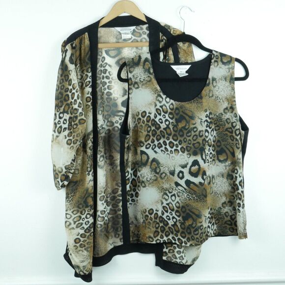 Exclusively Misook XL Twinset Cardigan Shell Animal Print Chiffon Cheetah Sheer - Picture 1 of 9